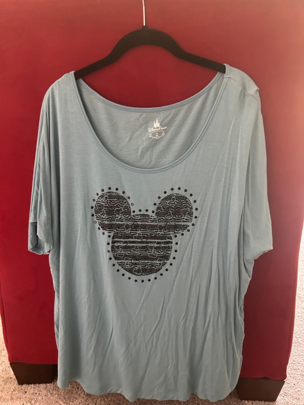 Disney Slate Blue Scoop Neck Tee with Black Icon Graphic
